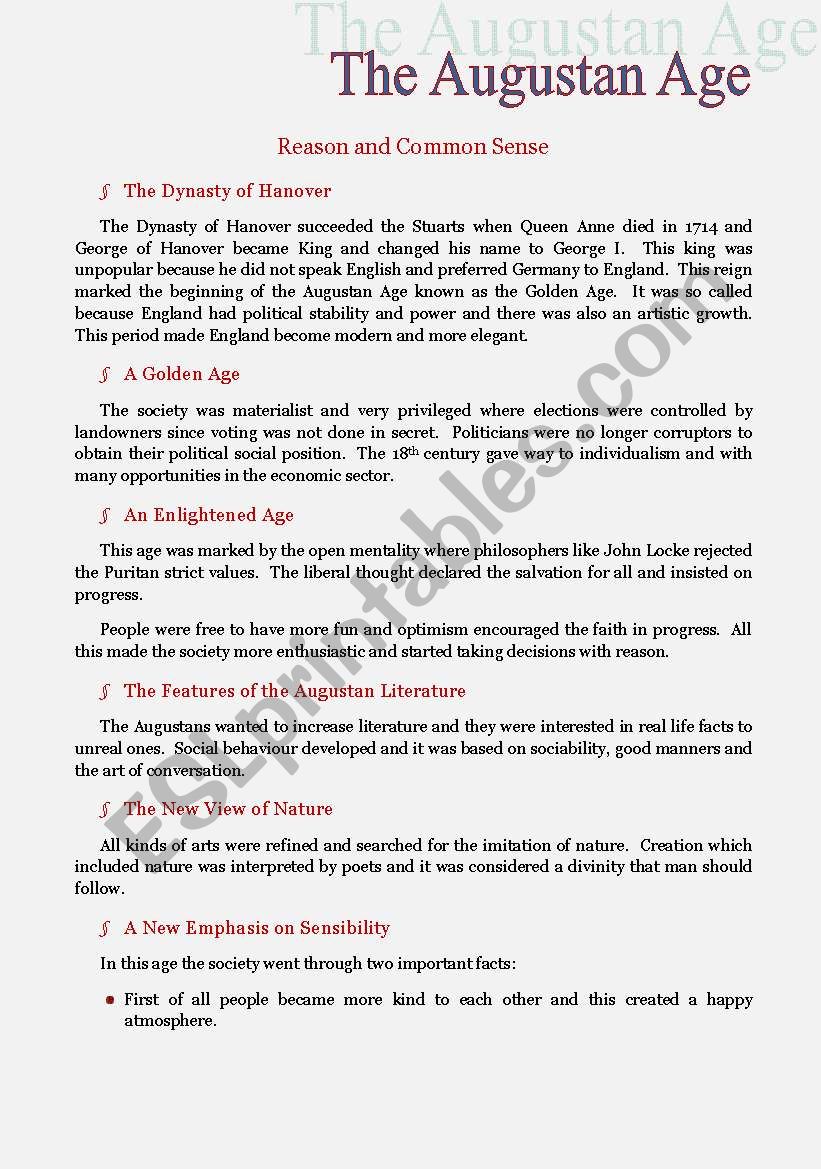The Augustan Age worksheet