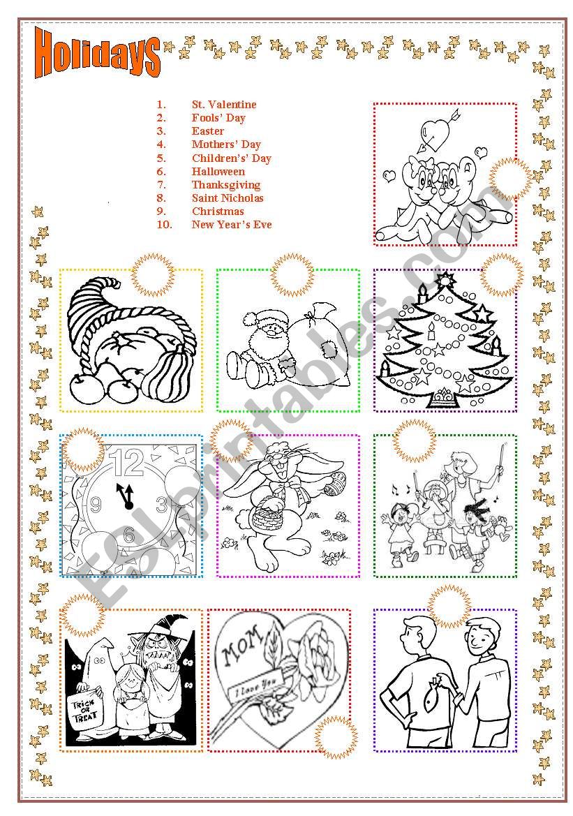 Holidays worksheet