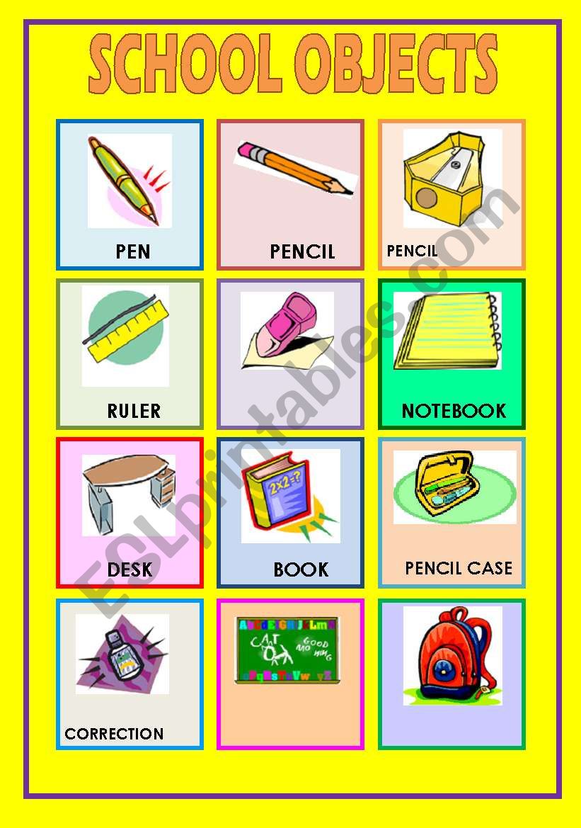 school objects worksheet