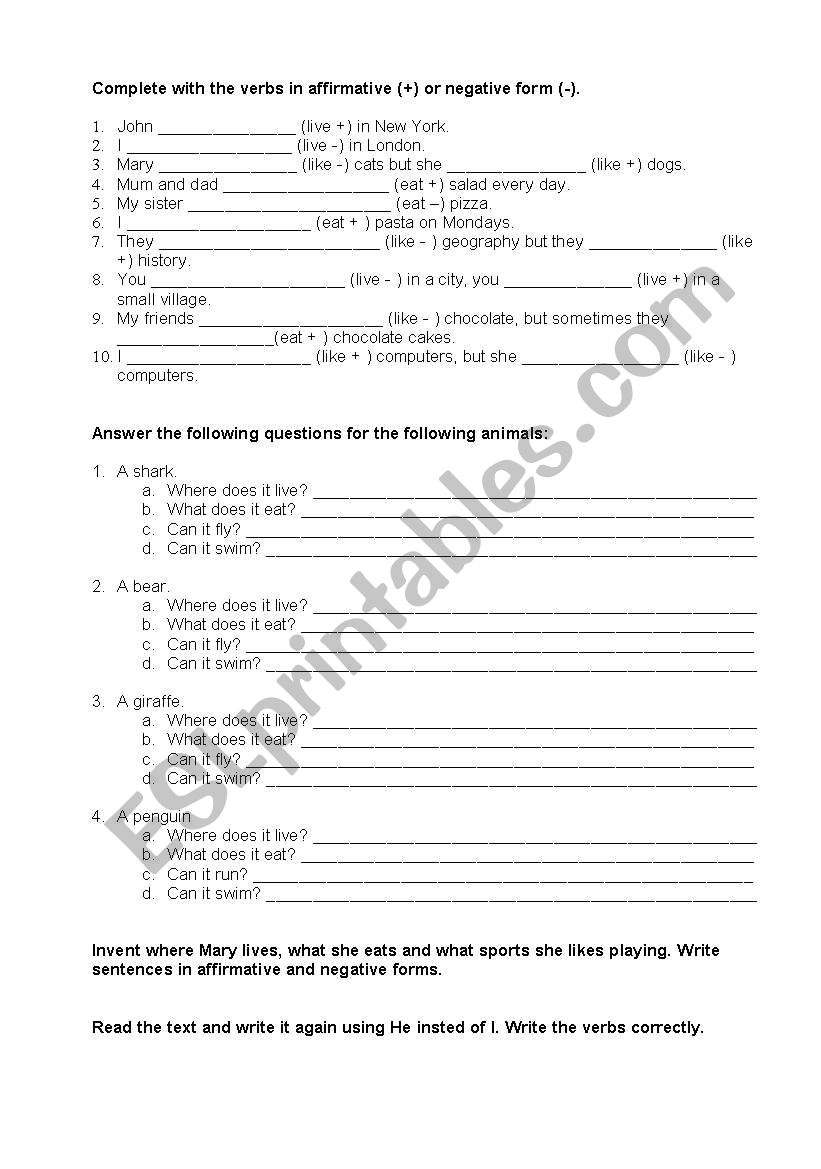 Present Simple worksheet worksheet