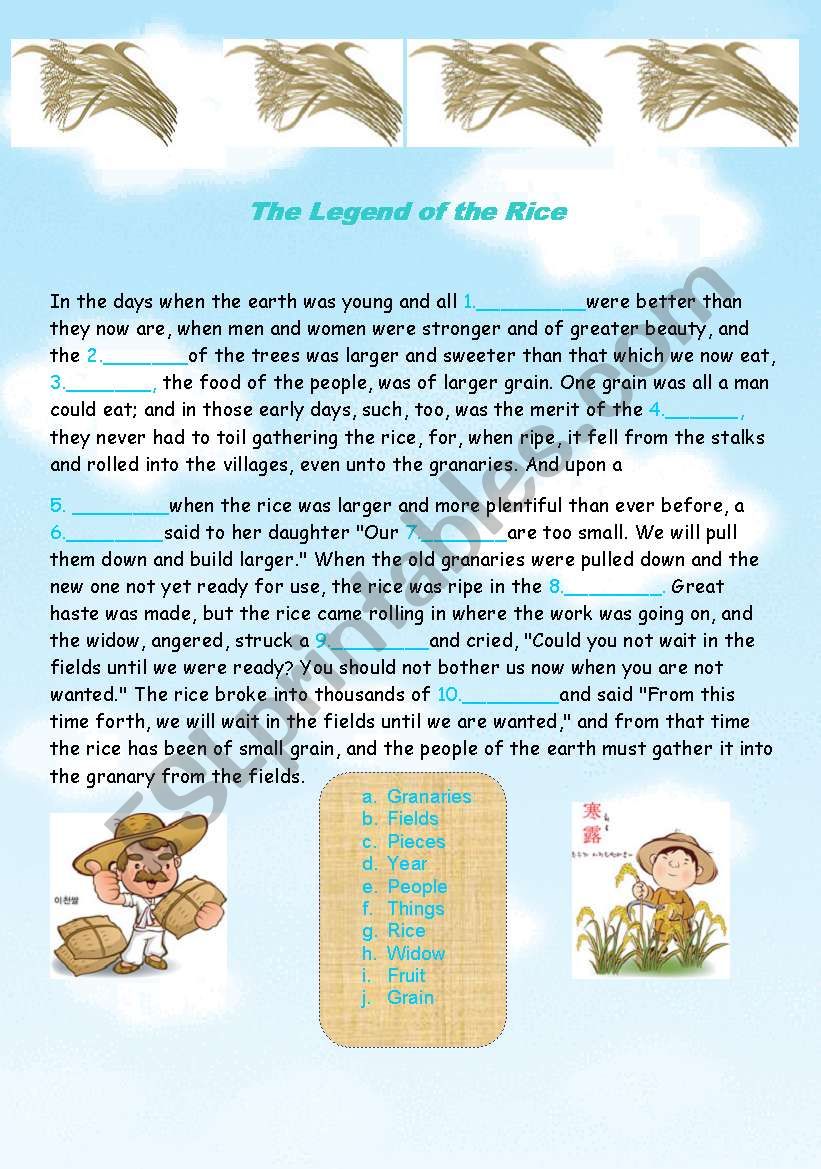 the legend of the rice worksheet