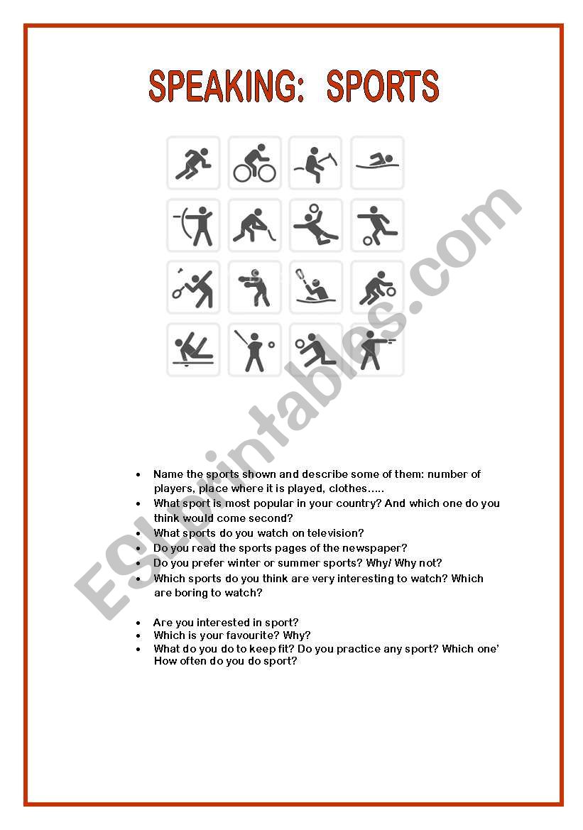 SPEKING:  SPORTS worksheet