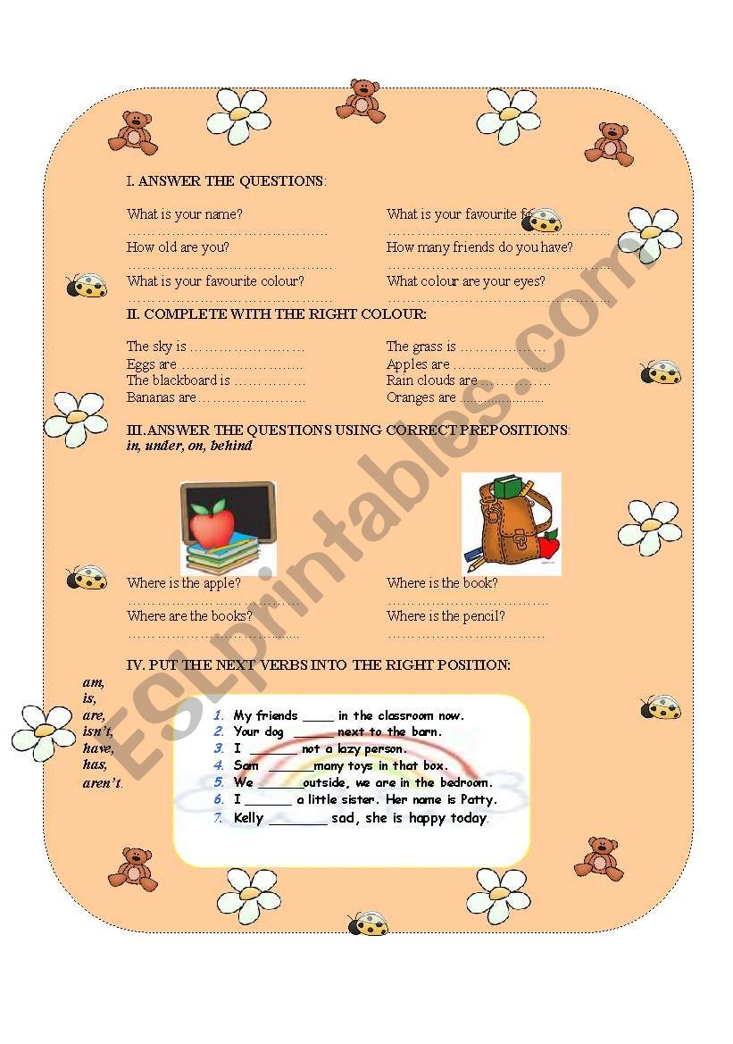 elementary revision test worksheet