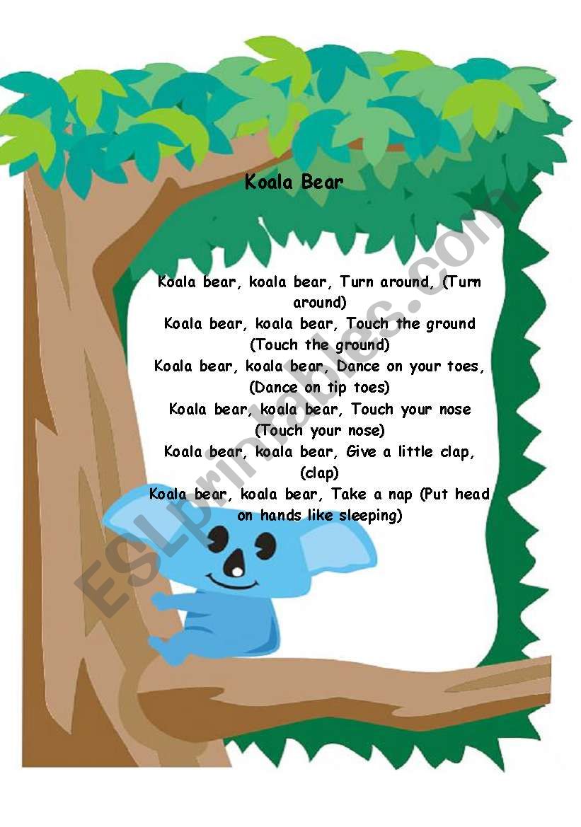 Koala Bear... Song! worksheet