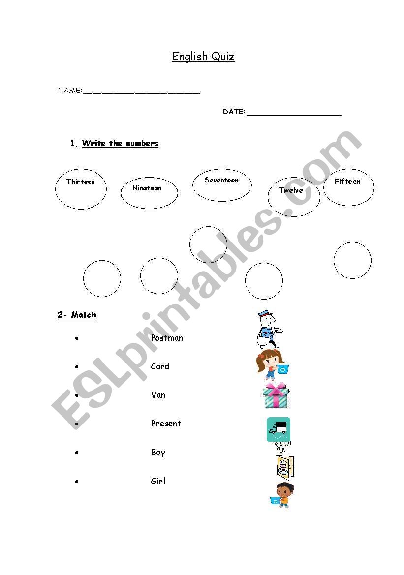 English quiz worksheet
