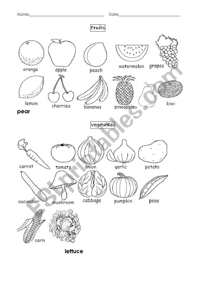 Fruits, Vedgs and Food worksheet
