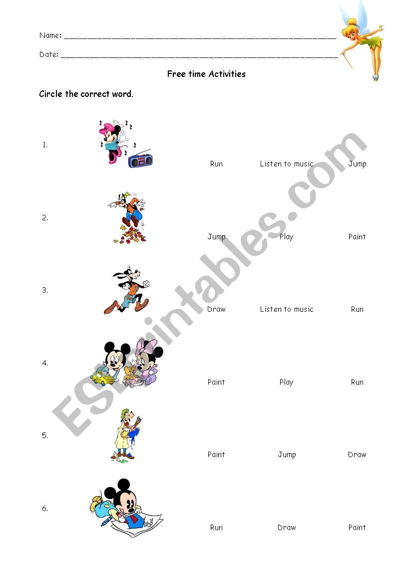 Free time activities worksheet