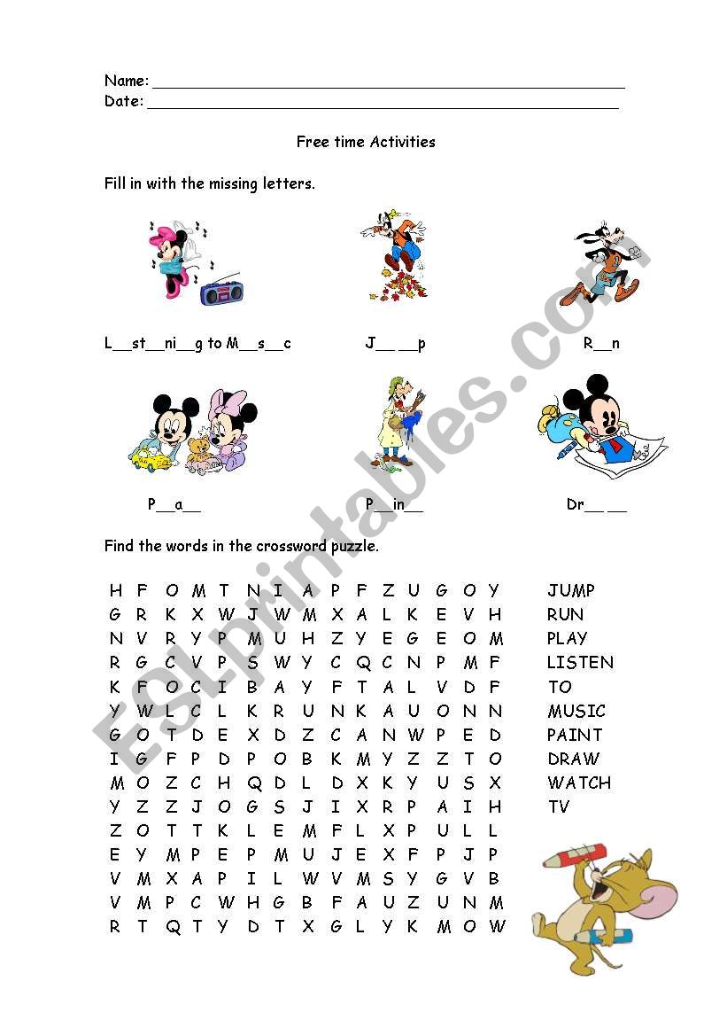 Free time activities worksheet