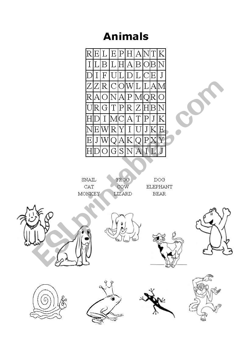 crossword animals worksheet