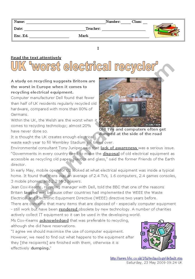 UK - Worst electrical recycler