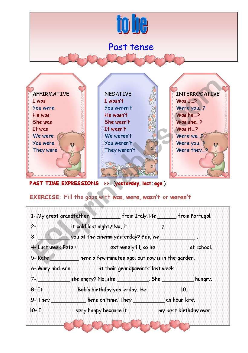 To BE - Past Form worksheet