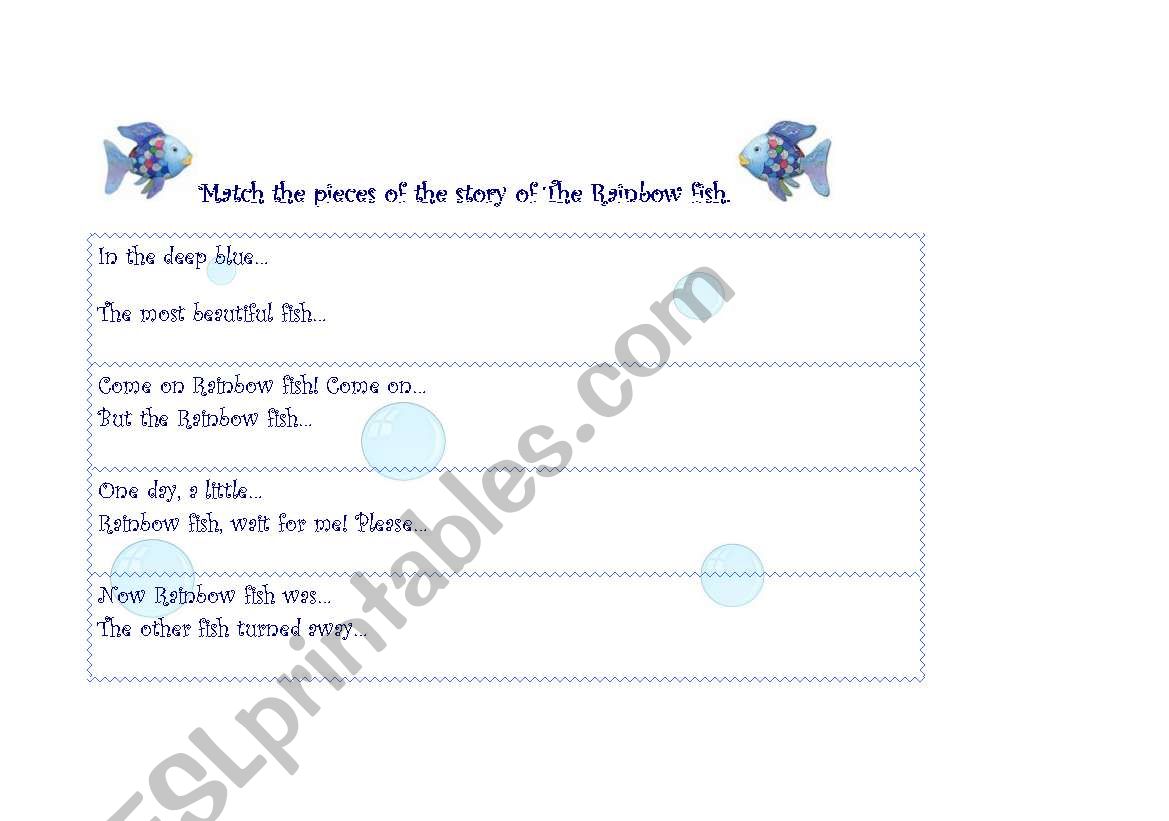 The Rainbow fish match worksheet