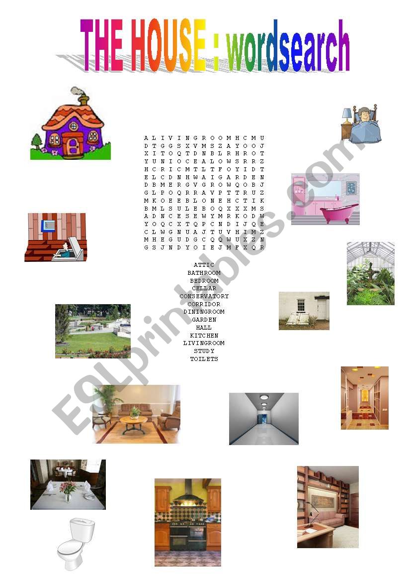 the rooms in a house : wordsearch