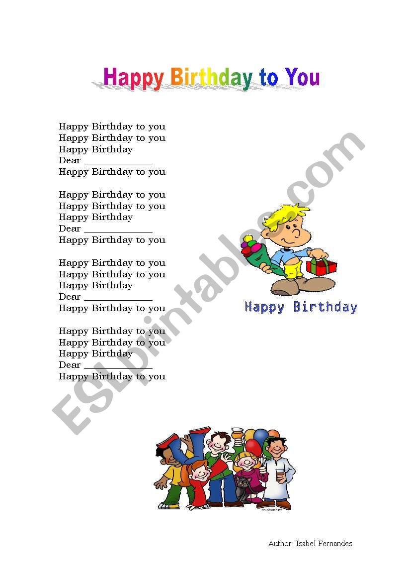 Happy Birthday to you Song worksheet