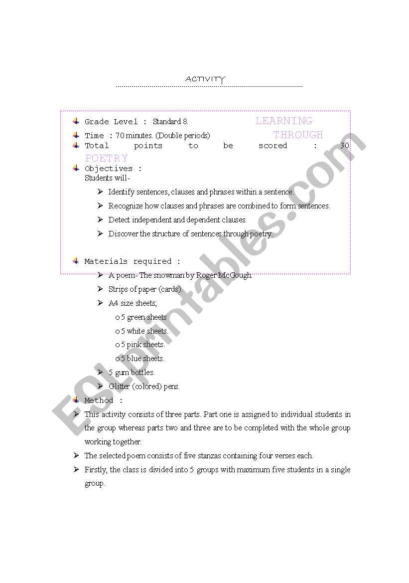 SENTENCES & CLAUSES worksheet