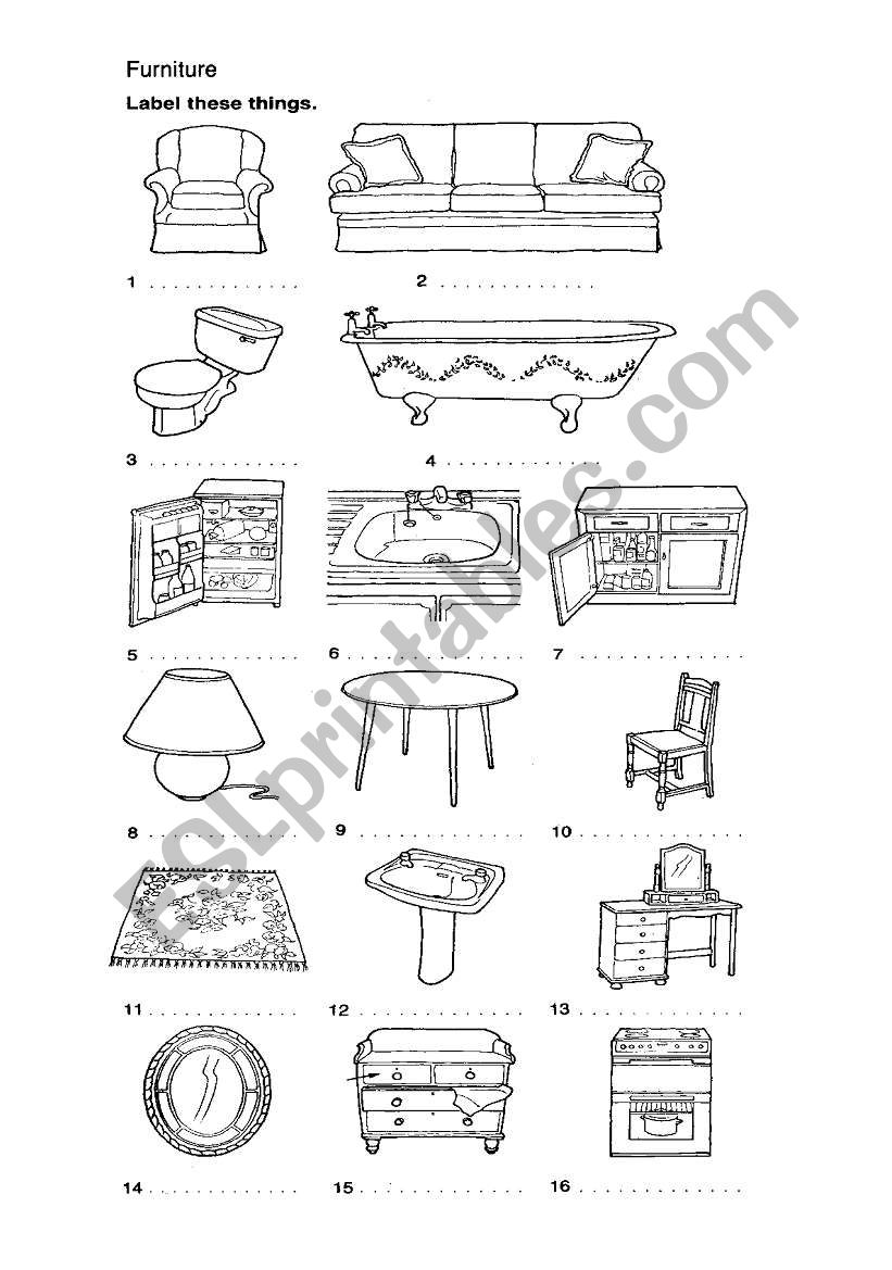 furniture worksheet