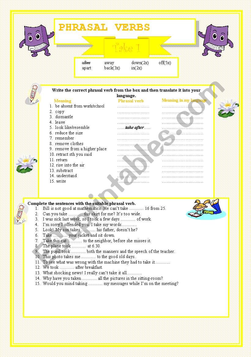 Phrasal verbs - TAKE1 worksheet