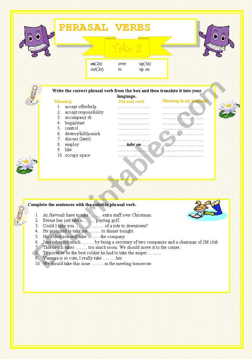 Phrasal verbs - TAKE 2 worksheet