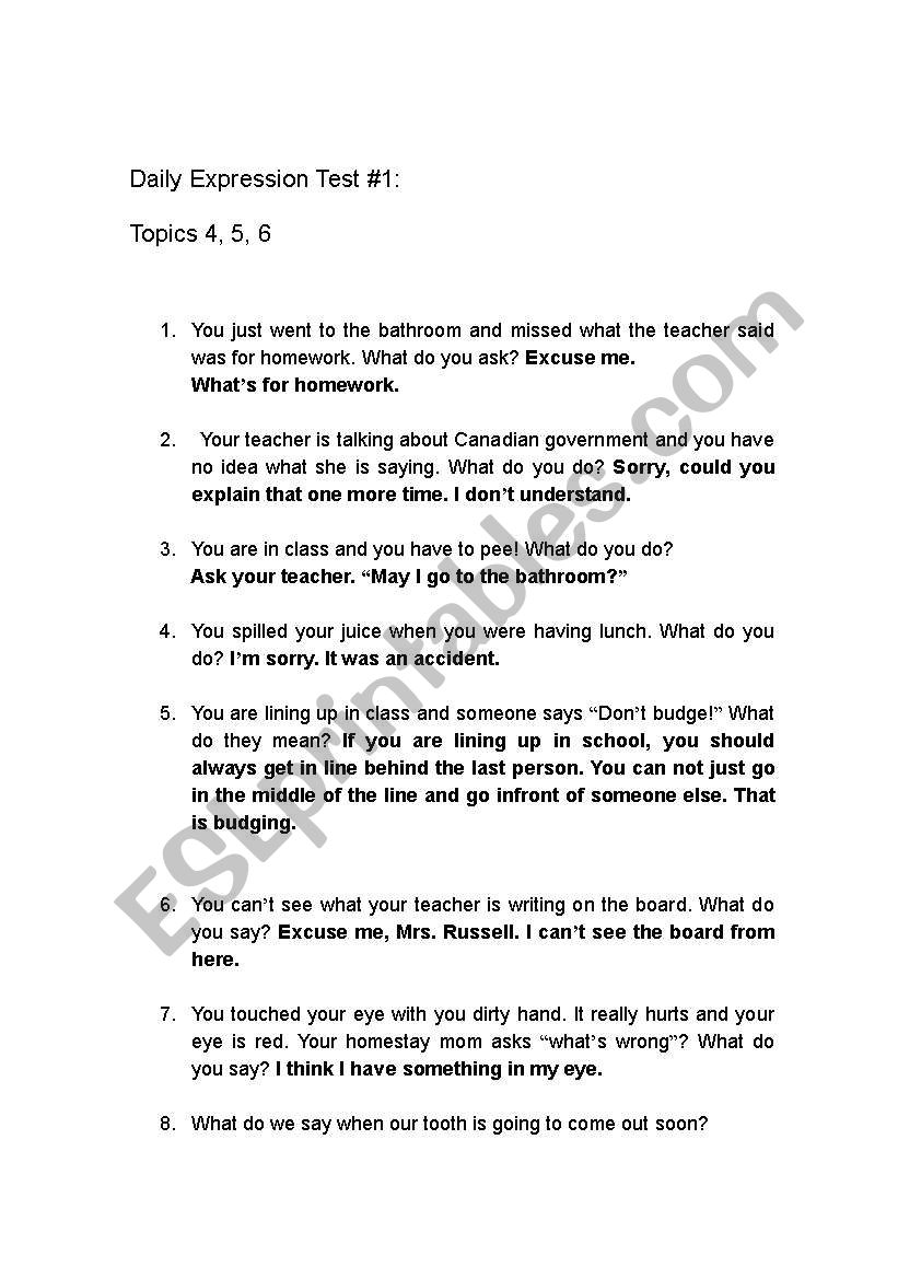 Daily Expressions worksheet