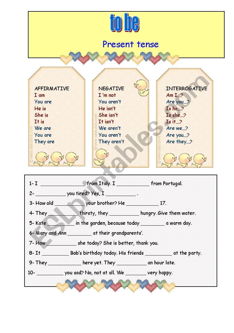 BE: Present tense worksheet