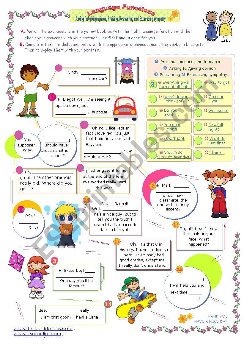 Language functions (7th in the series )  -  Asking for/ giving opinion/ Expressing Sympathy/ Reassuring/ Praising someoneÂ´s performance