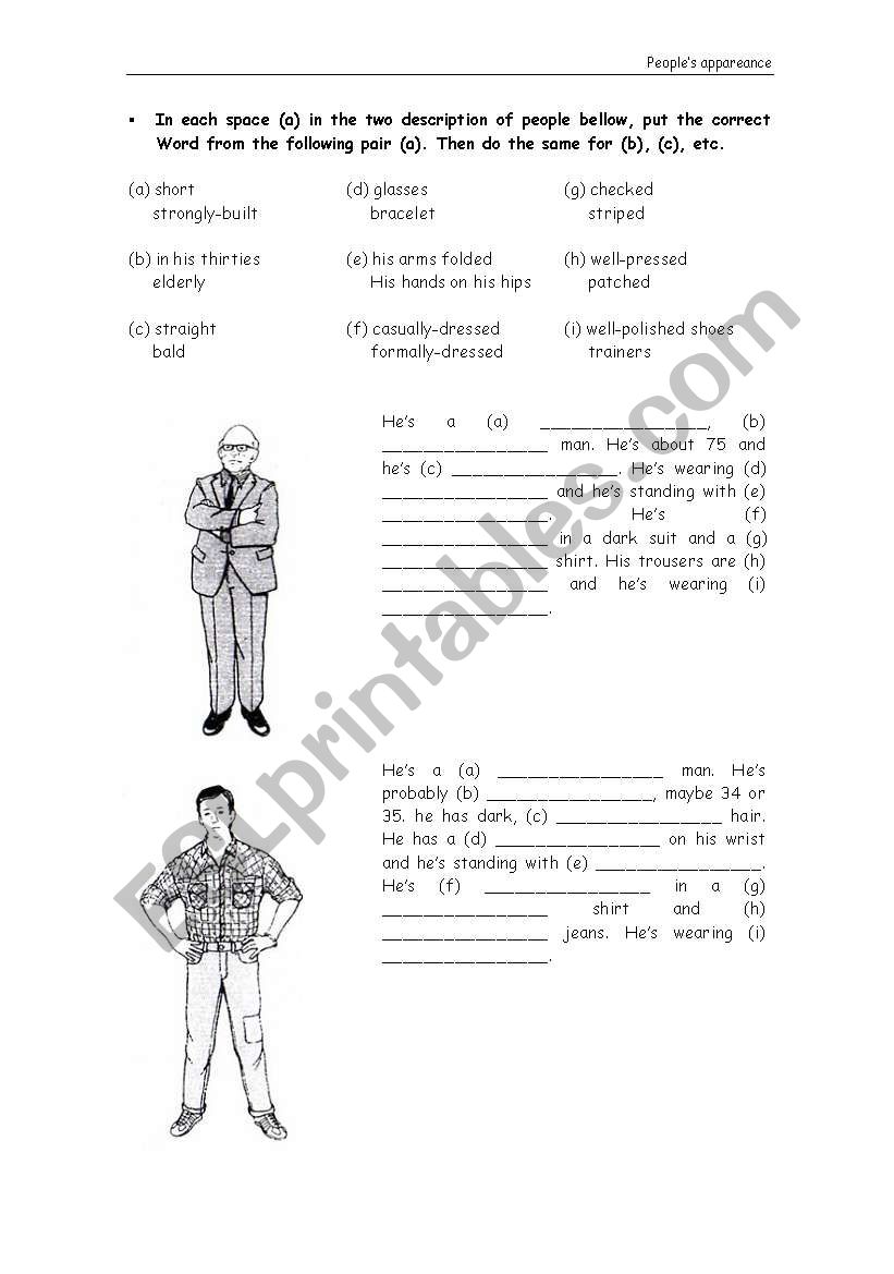 People appareance worksheet