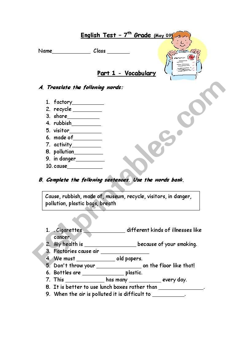 Save our planet - test worksheet
