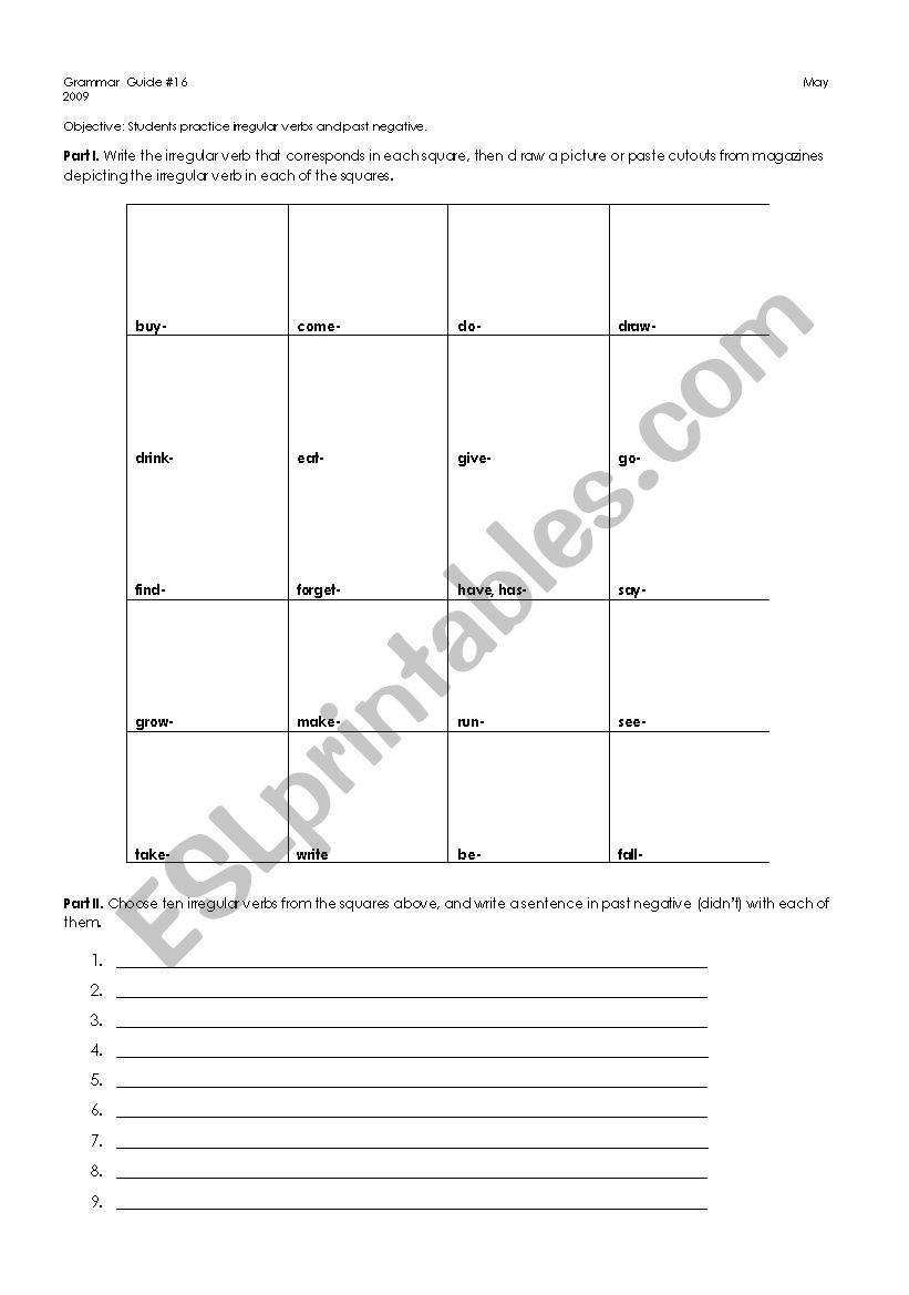 Most Used Irregular verbs worksheet