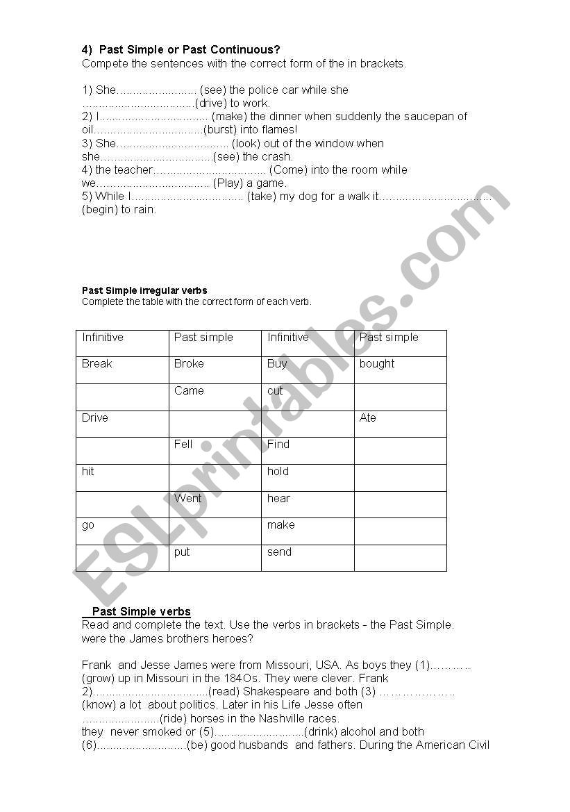 past simple  worksheet