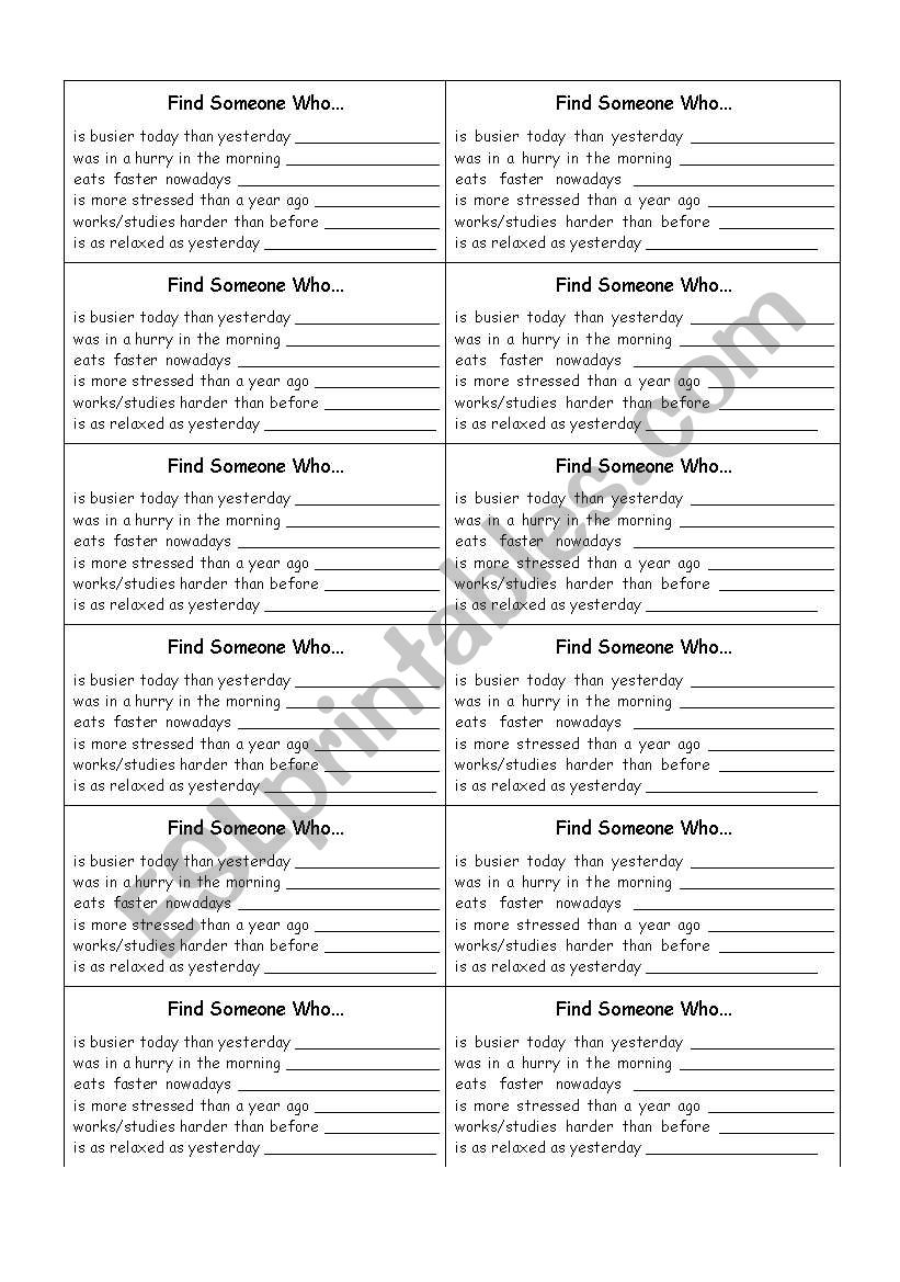 Find someone who... worksheet