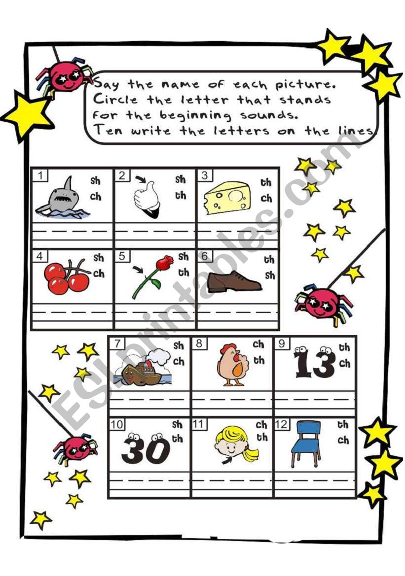 blending  sounds ch - sh -th worksheet