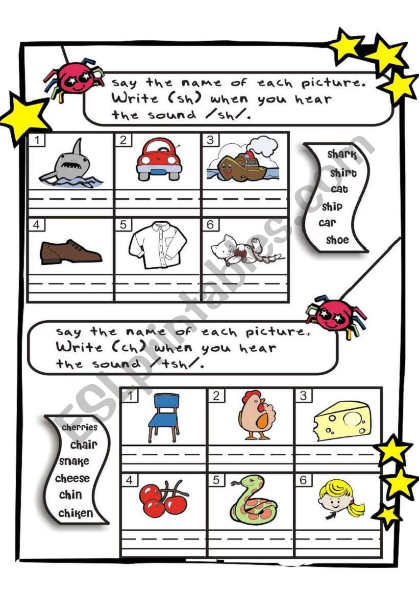 blending sounds ch - sh - th worksheet