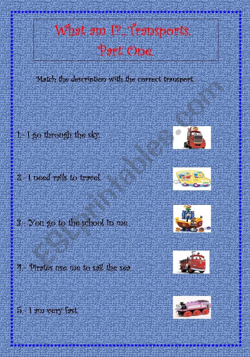 What am I? Transports worksheet