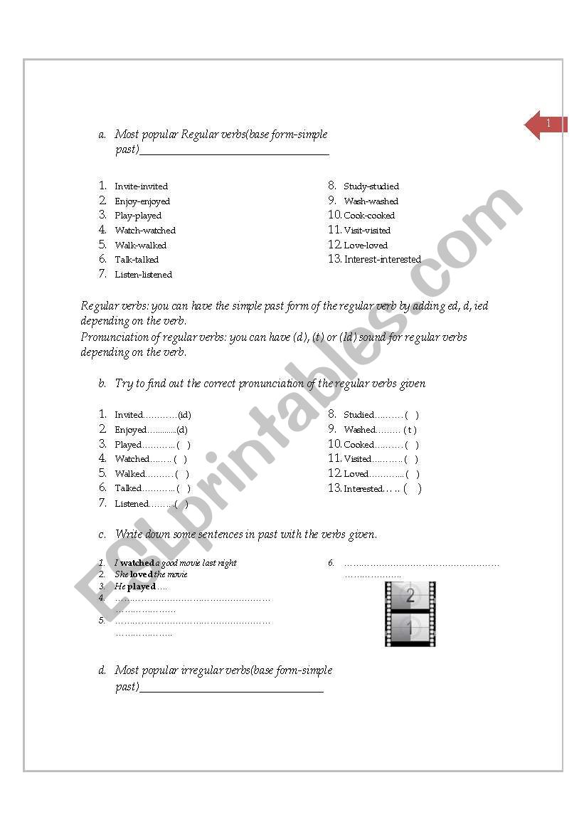 simple past regular verbs worksheet