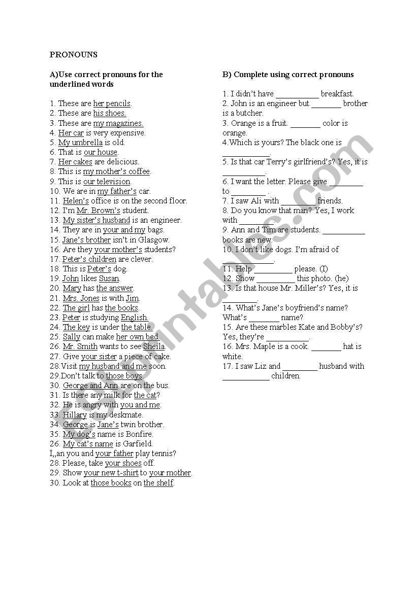 PRONOUNS worksheet