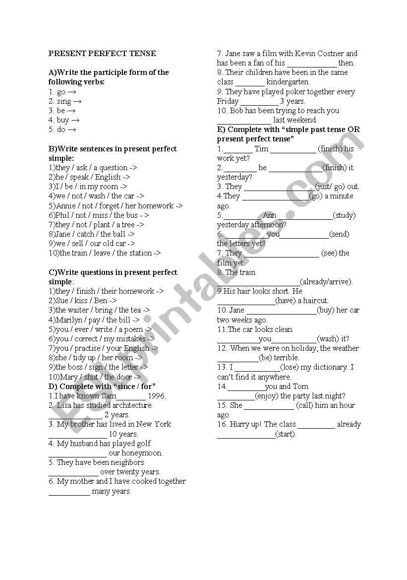 PRESENT PERFECT TENSE & SIMPLE PAST