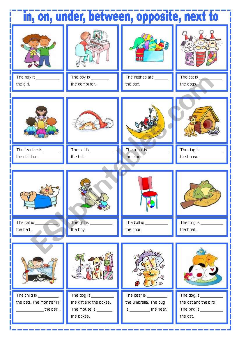 Prepositions of place (two pages)