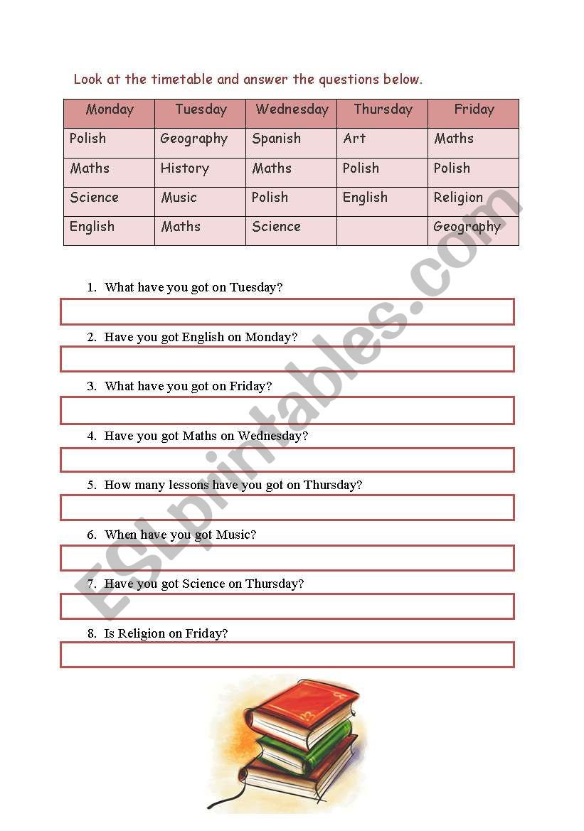 Timetable at school worksheet