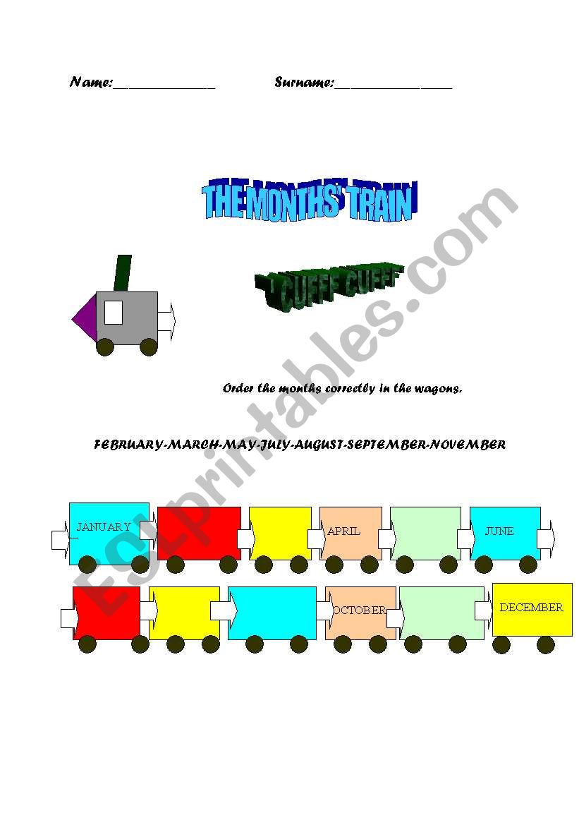The months train worksheet