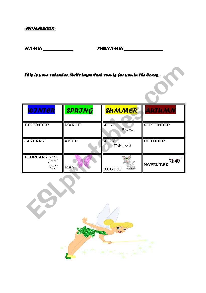 Calendar worksheet