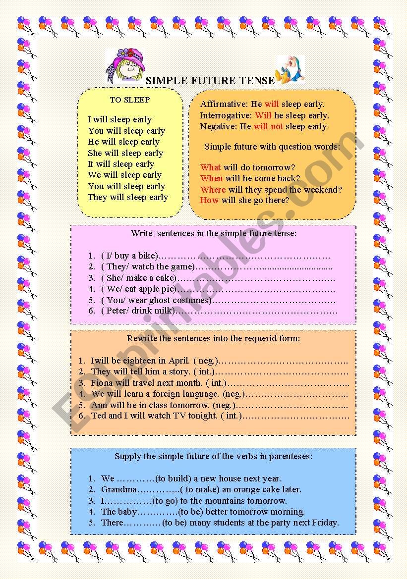 SIMPLE FUTURE TENSE worksheet