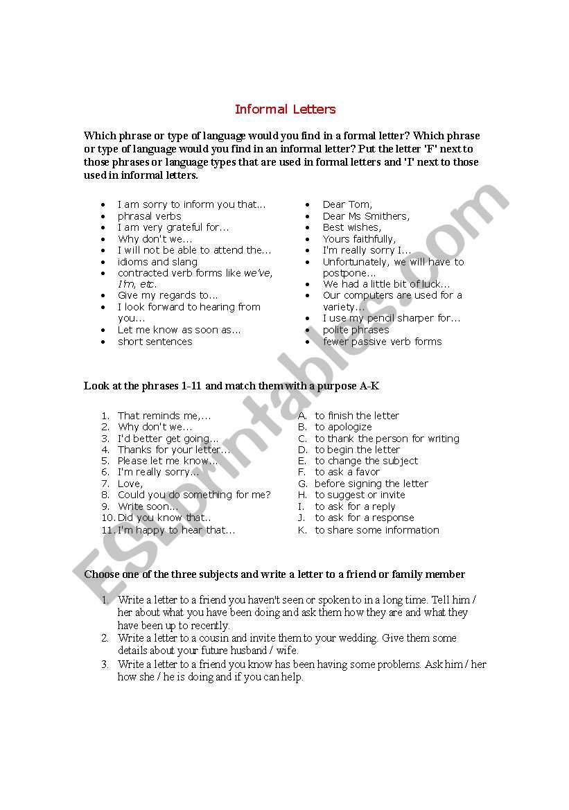 Informal Letters worksheet