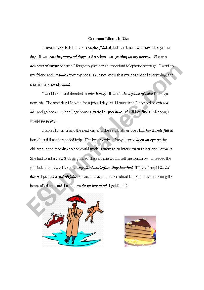 Stories with idioms- Getting Fired - ESL worksheet by jdujat