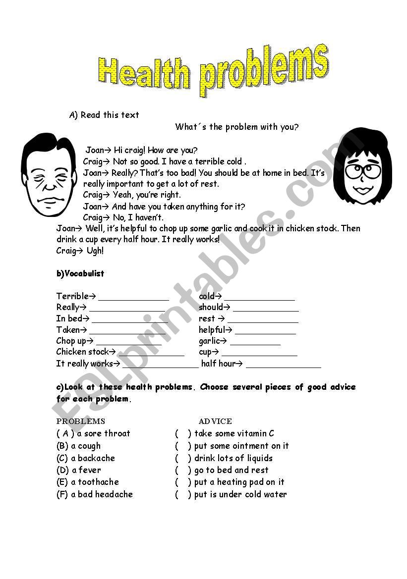 health problems  worksheet