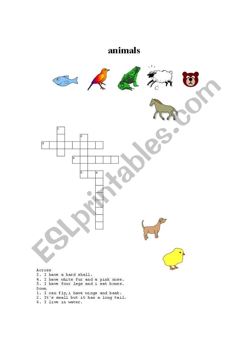 animal crossword worksheet