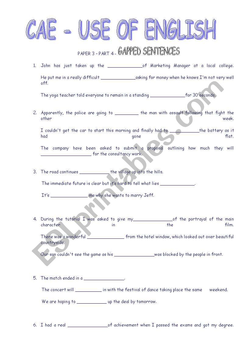 Gapped sentences  worksheet