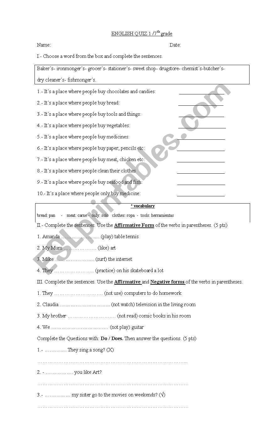 city worksheet