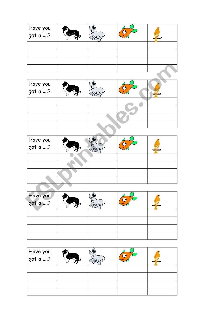 A chart to make a survey using animals and have you got