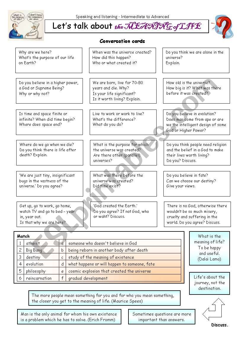 Let´s talk about the MEANING of LIFE ESL worksheet by PhilipR