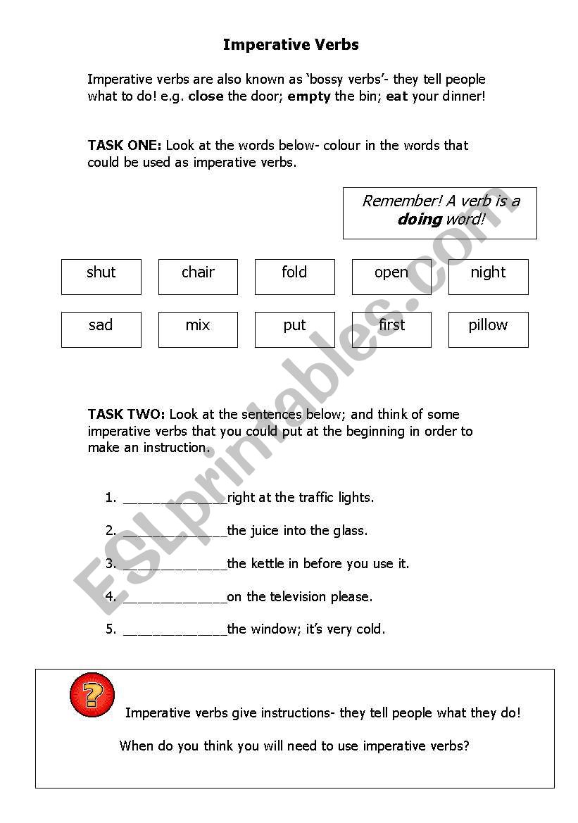 Imperative Verbs worksheet